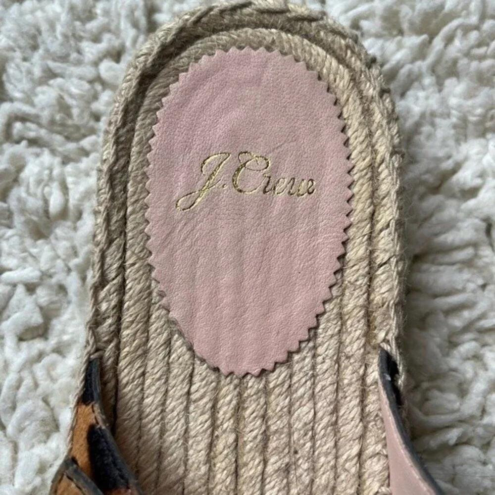 J. Crew Cross Strap Leopard Pattern Slide Espadrilles in Calf Hair 8.5 NWOB